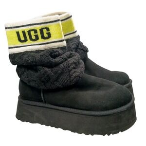 UGG Womens 9 Classic Letter Tall Cable Knit Platform Warm Chunky Boots 1144045